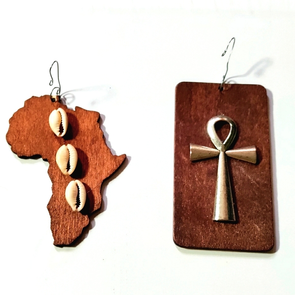 HAPPY HOLIDAYS New (2) Africentric Ornaments! ~Africa, ANKH~ Handcrafted Wood. - Picture 6 of 6